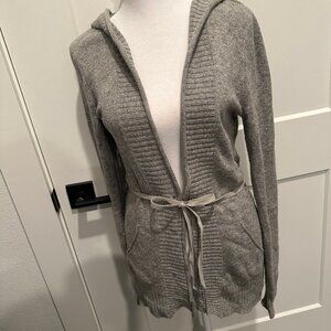WHBM 100% Angora Rabbit Hair Hooded Cardigan with leather tie & pockets Size S